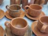 Clay tea cups and saucers